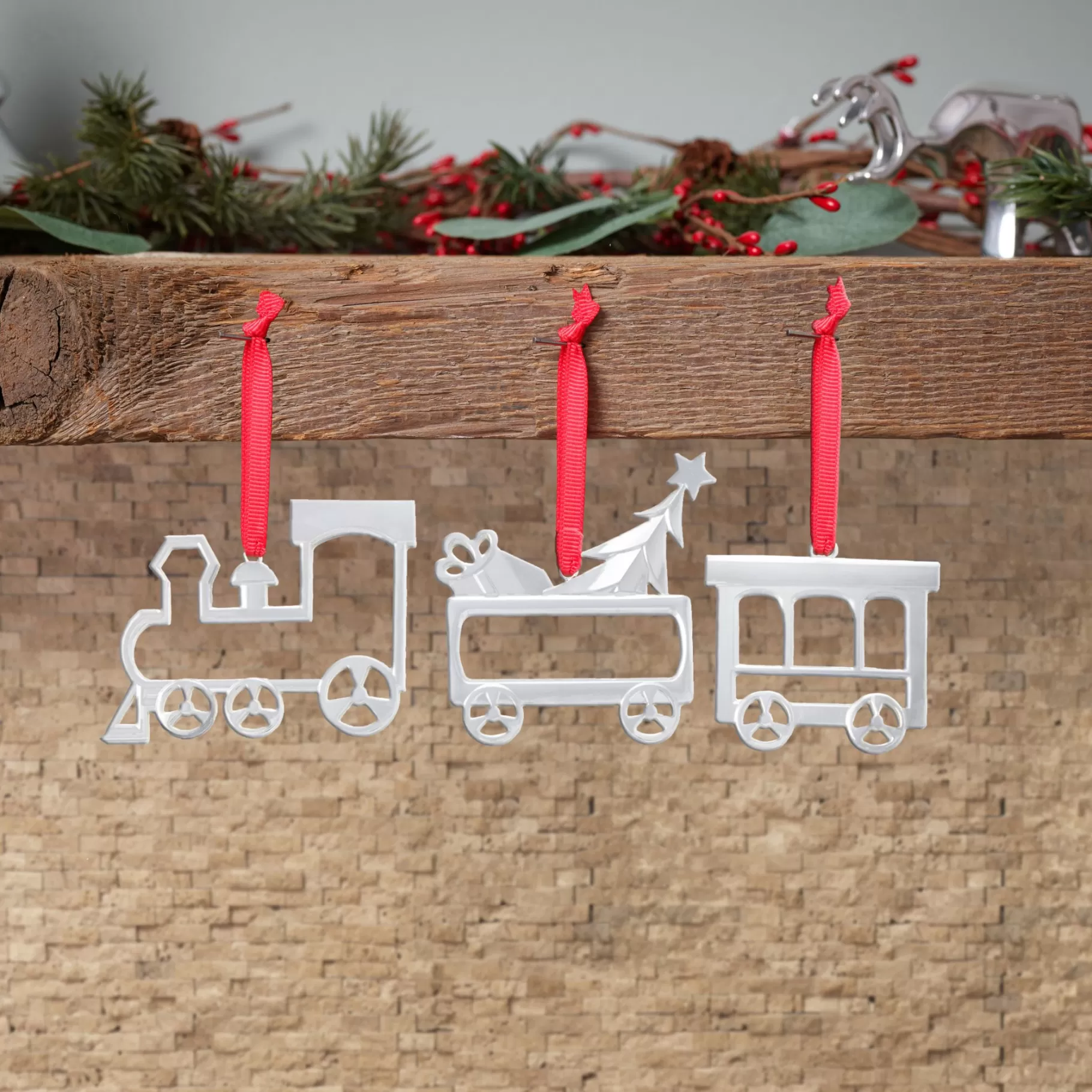 New Mini Ornament Set - Train Engine, Toy Car, And Caboose (Set Of 3) Shop All Decor